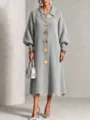 Fall winter solid color long knit dress featuring prominent metal buttons and chic lapel collar style. - S / Dresses / Gray