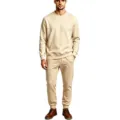 Men solid casual fleece tracksuit 2-piece set crewneck sweatshirt and matching sweatpants - Off White