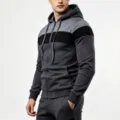 Men's colorblock zip hoodie and sweatpants set, comfortable casual wear for autumn and winter. - S / Top And Bottom / Dark Gray