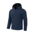 Navy blue windbreaker jacket close-up showing the front zipper and mesh lined hood detail. - S / Tops / Navy Blue