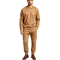 Detailed view of the casual fleece crewneck sweatshirt and matching joggers set in camel. - Khaki