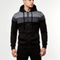 Men's casual color block zip-up hoodie jacket with fleece lining, perfect for autumn sports. - S / Top And Bottom / Black
