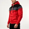 Men's stylish colorblock zip-up hoodie casual fleece lined warm sweatshirt with pockets. - S / Top And Bottom / Red