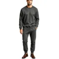 Men solid color fleece crewneck sweatshirt and sweatpants tracksuit set casual warm apparel - S / Top And Bottom / Dark Gray