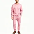 Men's Solid Color Fleece Tracksuit Casual Crewneck Pullover Sweatshirt and Sweatpants Set - S / Top And Bottom / Pink