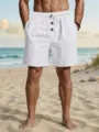 Herren lose Leinen Strandshorts Sommer lässig Waschung Knopf kurze Hosen bequeme Kleidung - S / Unterteile / Weiß