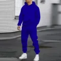 Men's Autumn Solid Color Hooded Sweatshirt and Jogger Pants Casual Tracksuit Set - Sapphire Blue