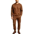 Men's brown solid crewneck sweatshirt and sweatpants tracksuit for autumn and winter. - Coffee