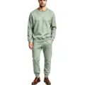 Plain light green fleece tracksuit for men, cozy crewneck sweatshirt and matching sweatpants. - Bean Green