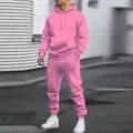 Men's solid pink hooded tracksuit set autumn casual two-piece loose sportswear outfit - Pink