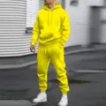 Men fall solid color casual sports hooded sweatshirt two-piece set loose streetwear outfit - Yellow