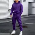 Men's purple casual tracksuit solid color hoodie and sweatpants set for autumn streetwear. - Purple