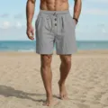 Herren lässige Leinen Strandshorts lose bequeme Sommer Streetwear Mode Freizeitkleidung - S / Unterteile / Grau