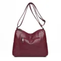 Bordeauxrode zachte lederen schouder crossbody tas voor dames, stijlvolle casual tas variant. - Rood