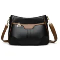 Vrouwen zacht leer crossbody schoudertas casual dagelijksehandtas met bruine rand - Zwart