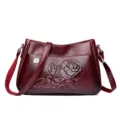Elegante wijnrode vintage tas met rozen relief dames schoudertas voor dagelijks. - Rood