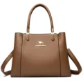Stijlvolle bruine PU lederen dames handtas shopper schoudertas met handvatten en riem. - Bruin