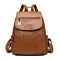 Vintage bruine PU lederen dames rugzak casual reizen schooltas met klep voorzijde. - Geel