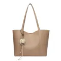 Grote dames lederen shopper handtas, casual schoudertas met leuke strooien hoed hanger. - Abrikoos