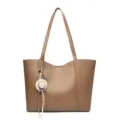 Bruine lederen shopper tas vrouwen grote capaciteit schoudertas met strooien hoed bedel - Khaki