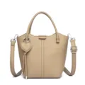 Dames khaki PU lederen emmer handtas met hart hanger en schouderband voor dagelijks. - Khaki