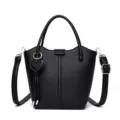 Klassieke zwarte leren emmertas stijlvolle retro handtas voor dames schouder crossbody. - Zwart