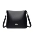 Klassieke zwarte lederen schoudertas voor dames, casual crossbody tas met metalen hardware. - Zwart