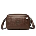 Dames mode zachte lederen crossbody schoudertas met krokodillenpatroon en metalen ketting. - Bruin