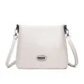 Witte leren schoudertas voor dames, stijlvolle casual crossbody tas met metalen logo-detail. - Beige