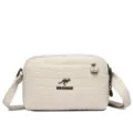 Witte krokodillenstructuur lederen schoudertas, stijlvolle crossbodytas met metaal. - Beige