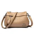 Khaki krokodillenpatroon PU lederen schoudertas, elegante vintage stijl handtas. - Khaki