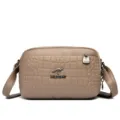 Stijlvolle zachte lederen crossbodytas voor vrouwen, elegante tas met handig krokodillenmotief. - Khaki