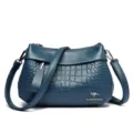 Dames krokodillenpatroon lederen schoudertas casual vintage crossbody tas blauw - Blauw