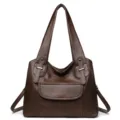 Dames Grote Capaciteit Zacht Lederen Handtas Bruine Casual Schoudertas Shopper Tas - Bruin
