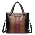 Leren shopper tas met kleurenblok, stijlvolle gestructureerde schoudertas met riem voor dames. - Zwart