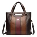 Dames handtas leer colorblock shopper schoudertas crossbody tas gestructureerd handvat - Bruin