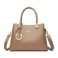 Elegante bruine PU lederen vrouwen handtas tote schoudertas crossbody gouden hanger - Khaki