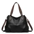 Vintage litchi handtas voor dames grote capaciteit schoudertas casual crossbody tas - Zwart