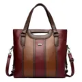 Dames colorblock shopper PU leer casual schoudertas stijlvolle crossbody tas wijnrood - Rood