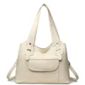 Dames casual schoudertas zacht leer shopper handtas grote capaciteit crèmewit. - Wit