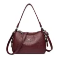 Bordeaux rode krokodillenpatroon vrouwen schoudertas, stijlvolle retro PU lederen tas. - Rood