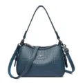 Blauwe krokodillenpatroon lederen vrouwen schoudertas casual crossbody tas met handvat. - Blauw