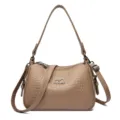 Damen Kroko Muster PU Leder Umhängetasche Vintage Casual Handtasche Schultertasche - Khaki