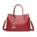 Elegante rode leren vrouwen handtas grote capaciteit shopper schoudertas met goud beslag. - Bordeauxrood