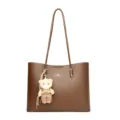 Grote dames shopper tas met berenhanger, stijlvolle PU lederen schoudertas voor dagelijks gebruik. - Bruin
