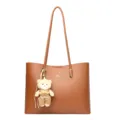 Bruine dames handtas grote capaciteit PU lederen shopper tas met schattige berenhanger - Geel