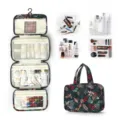 Borsa da toeletta floreale a quattro pieghe, con separazione secco-umido, pratica borsa cosmetica. - Foglie Verdi