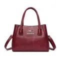 Retro wijnrode lederen handtas, grote capaciteit vrouwen schouder crossbody tote tas. - Rood
