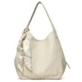 Vrouwen slouchy schoudertas grote capaciteit hobo handtas met lint sjaal voor dagelijkse stijl - Broken Wit