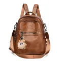 Vrouwen bruine PU leer multifunctionele rugzak casual converteerbare schoudertas met hanger - Geelbruin